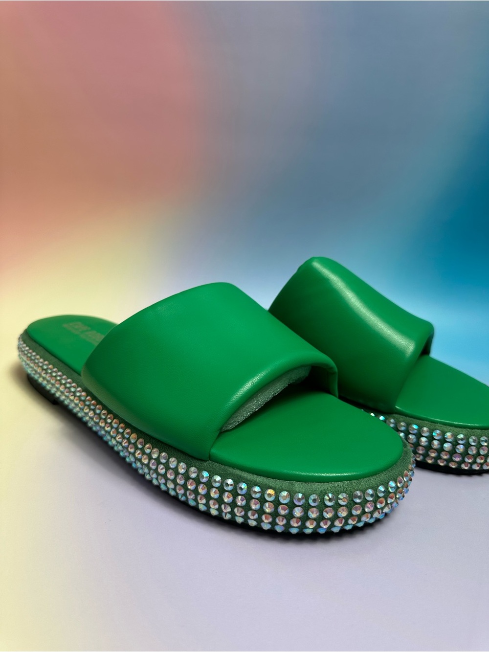 Cape Robbin Green Crystal Embellished Slide Sandals